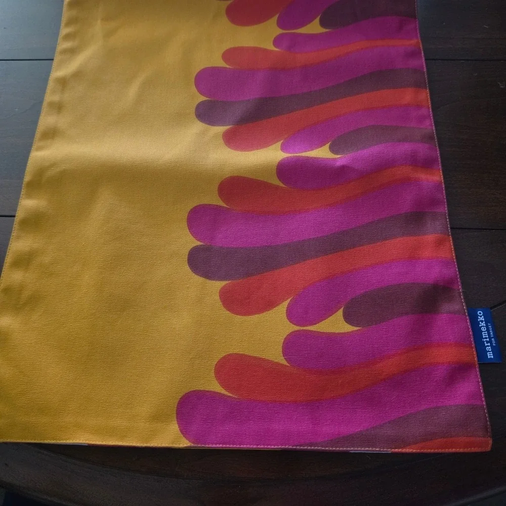 Marimekko Target Table Runner Yellow Pink Reversible Geometric Floral 72x14